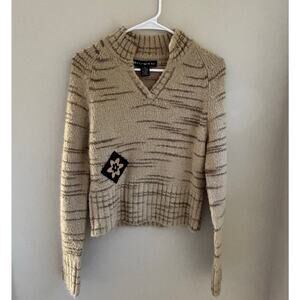 Y2K Pandemonium Women's Pullover Knit Sweater Stretch Neutral Brown Patch Size L